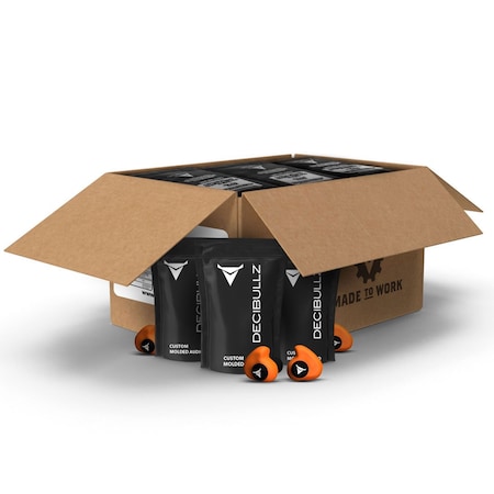 Decibullz Orange Custom Molded Earplugs in slimmed down packaging. 31 NRR, Simple DIY Process PLG1-ORG-BULK-25